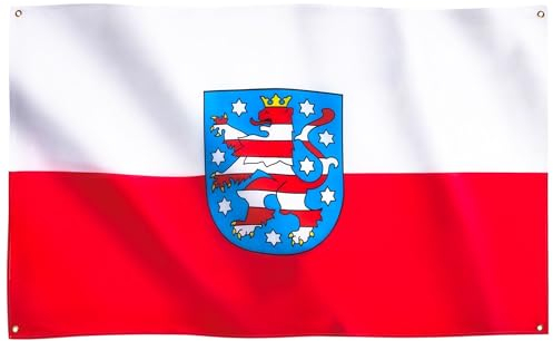 Runesol Thüringen Flagge für Balkon, 91x152cm, Thüringen Fahne mit 4 Ösen, Thüringer Flagge, Deutsche Regionalflagge, Premium-Flaggen für drinnen und draußen, satte Farben