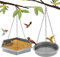 Vogeltränke Vogelfutterspender zum Aufhängen, 2 in 1 XL Vogelfutterstation Hängend & Vogelbadewanne für Außenbereich, Futterspender Wildvögel Vogelfutterhaus zum Aufhängen (Dunkelgrau)