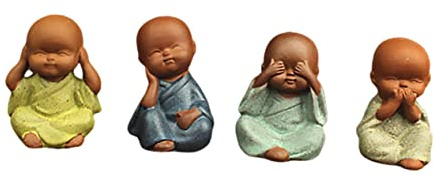 COHEALI Weihnachten Party Mönchsdekoration Keramik Zen Ornament | Schreibtischdekoration für Büro und Teetablett, Flacher Sockel, 4 Stück, Geschenkidee für Sammler Zufälliger Stil