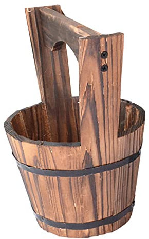 ulapithi Petite jardinière à Seau en Bois - Boîte à en tonneau en Bois Rustique - Jardinière Succulente Rustique avec Poignée, Décoration Intérieure Extérieure, Pot de pour Légumes, Fruits, Fleurs