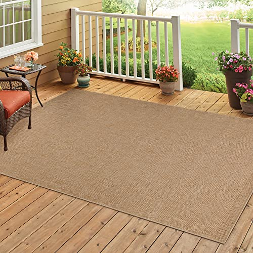 HomebyHome Outdoor Teppich Wetterfest 80 x 250 cm Läufer Beige Sisal und Jute Optik - Balkon Teppich Wasserfest Vintage Design - Waschbarer Teppich Küchenläufer, Garten, Terrasse und Camping
