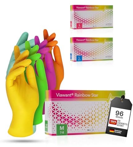 Viawant® Rainbow Star Einweghandschuhe Nitrilhandschuhe M [96 Stück] Stabil, Hypoallergen, Puderfrei & Latexfrei – Reißfeste Einmalhandschuhe