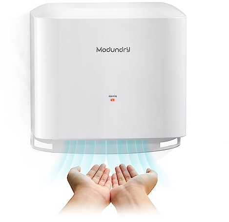 Modundry Asciugamani Elettrico ad Aria, Asciuga Mani Automatico a Parete Commerciali per Bagno e Servizi igienici, Guscio in plastica ABS, 1200W(Bianco)
