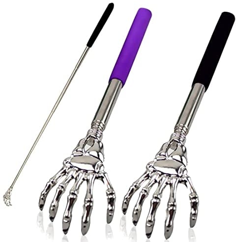 PLABBDPL Gratte-dos Acier Inoxydable, 2Pcs Gratte Dos Extensible Portatif, Gratte de Haute Qualité avec Grip en Caoutchouc Doux, Gratte-dos Métallique et Télescopiques pour Soulager la Tête et le Dos
