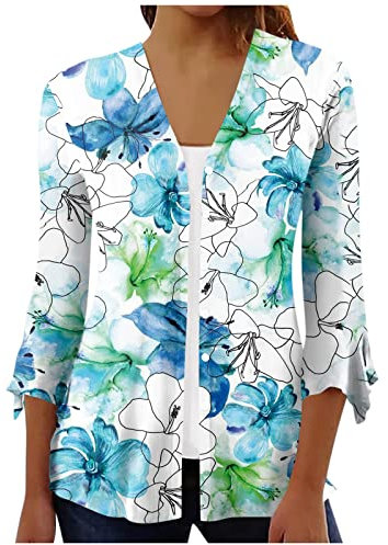 Cardigans for Women UK, 3/4 SleeveWomen's Linen Shirt Flutter Sleeve Top Womens Pleated Sleeve T Shirt Sequin Kimono Clothes Cardigans for Women UK