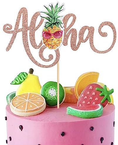 1 Stück Aloha Tortendeko Glitzer Ananas Somme Kuchen Deko Tropische Kuchen Dekorationen für Sommer Baby Dusche Aloha Hawaiianischen Thema Geburtstag Party Cake Topper Rosegold