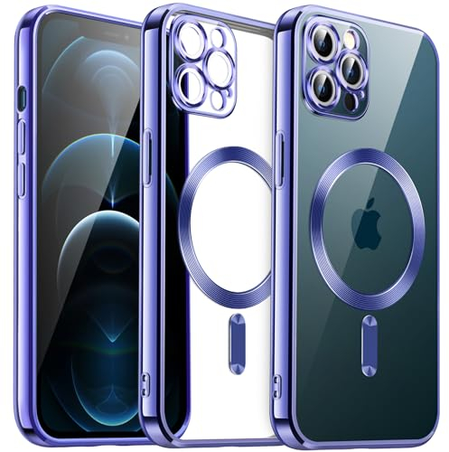 JETech Weiche Klar Hülle für iPhone 12 Pro Max 6,7 Zoll, Kameraschutz Vollständiger, Kompatibel mit MagSafe Kabellosem Laden, Stoßfest Elektroplattiert TPU Handyhülle (Blau Violett)