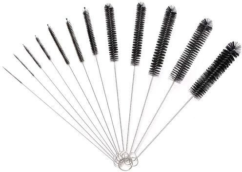 DAZISEN 12 Pcs Bottle Brush - Long Tube Bottle Cleaning Brushes, Kettle Spout Brush, Straw Brush, Nylon Bottle Pipe Cleaner Set for Baby Bottle Tube Pipe Flask Straws Keyboards Cleaning, Black