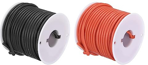 sourcing map 16 Jauge Silicone Fil 16AWG Électrique Fil Toronné Fil Souple Etamé Cuivre Fil Haut Temp Raccordement Bobine Noir et Rouge 15m/49.2ft pour Voiture Modèle Électroménager 2pcs