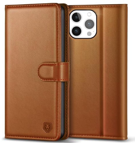 Kuafcase Compatible for iPhone 14 Pro Case with 4 Card Slots Magnetic Closure Kickstand Shockproof Protective Phone Case Compatible for iPhone 14 Pro - Brown