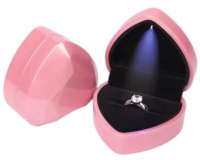 Surakey LED Ring Box Herzform Ring Box Ringschachtel mit LED-Licht Ehering Box Schmuckschatullen Ringetui Schmuck Geschenkbox für Hochzeit Verlobungsring Valentinstag (Rosa)