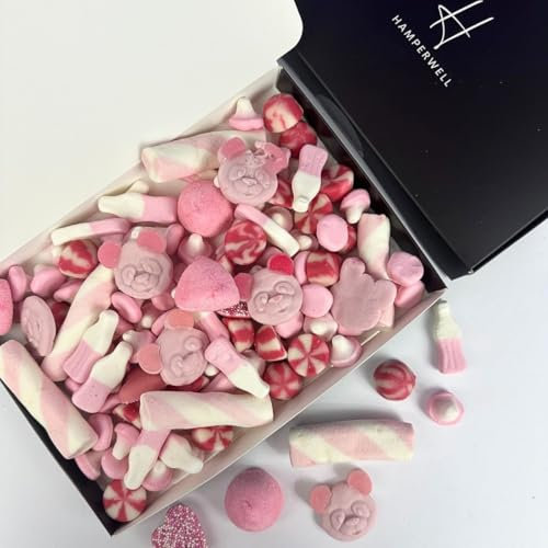 The Pink Selection Pick N Mix Sweets Letterbox Gift Hamper With Mallow Poles, Strawberry Twist Kisses, Milkshake Bottles & More - Standard
