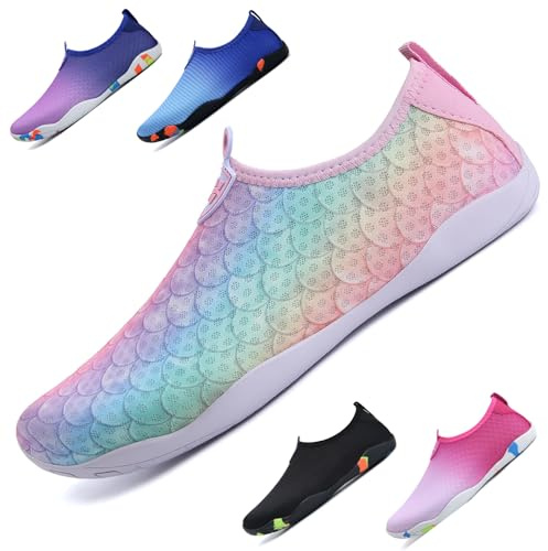 WateLves Beach Swimming Water Shoes Men Women Swim Aqua Barefoot Yoga Surf Shoes Quick Drying Lightweight Unisex (Colorful Fish Scales 6.5)