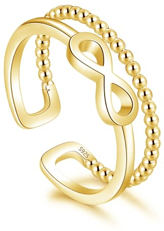 Loutade Silber Damen Ringe, 925 Sterling Silber Offen Verstellbar Ringe, Schlicht Unendlichkeit Doppelt Gold Offen Ringe, Verstellbar Fingerringe Gold Offen Stapelbar Knöchel Doppelringe Trauringe