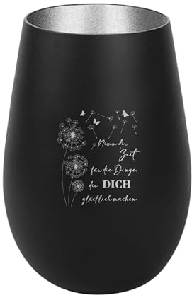 Der-Porzellan-Laden Windlicht mit Gravur Nimm dir Zeit für die Dinge, Schwarz Silber, Teelichthalter aus Glas mit Spruch, Tischdeko modern