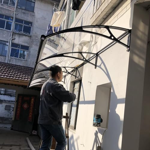 Garage Eingangsmarkise,Pultvordach mit Großem Waschbecken,Vordach für Eingangstür,aus Transparent Polycarbonat und Aluminium Rahmen,schützt vor Regen, Schnee und UV-Strahlen. ( Color : Clear , Size :