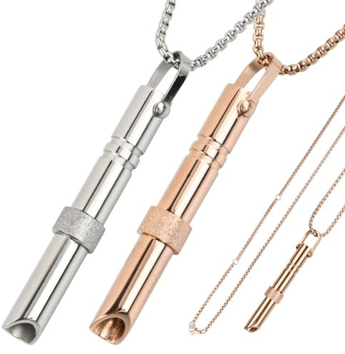 Nivofu 2 Pcs Breathlace Stop Vaping Necklace, Anxiety Whistle Breathing Necklace in 2 Colors, Portable Stress Relief Mindful, Stainless Steel, Anapana Breathing (Silver and Rose Gold)