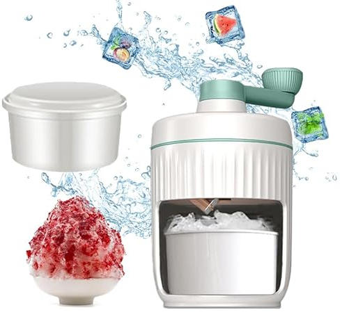 Ellxen Manueller Eiszerkleinerer Crusher Rotary,mit Handkurbel und Eiswürfelschalen,für Bar Küche vereist Trinken zubehö zur Herstellung von Snowcones Eiscreme und Slushy(weiß+grün)