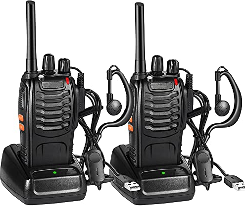 Walkie Talkies PMR446 Professionelle Funkgerät Set, 16 Kanäle Wiederaufladbares Walky Talky Set Tragbares mit Headset und USB-Ladestation für Outdoor-Sport, Baustelle(1 Paar, Schwarz)