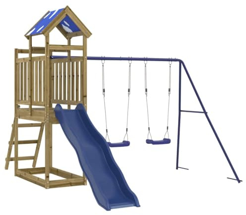 vidaXL Spielturm, Klettergerüst mit Rutsche Schaukeln Leiter, Kinder Kletterturm Spiel-Zubehör für Garten, Holz Spielplatz Spielhaus, Kiefernholz Imprägniert