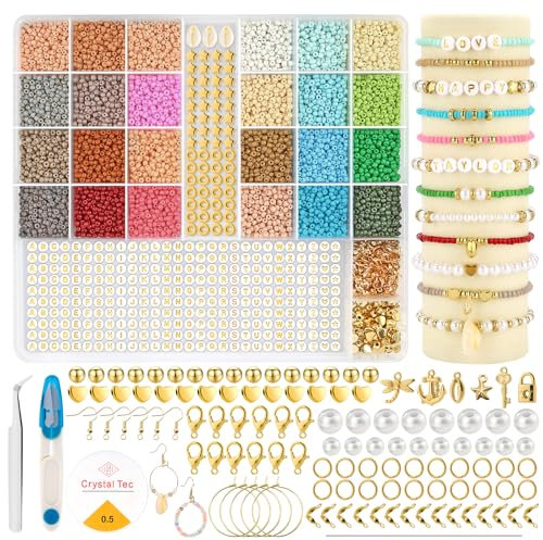 Lil Ray Perlen für Armbänder – 8800+ bunte 3mm Perlen Set für Armbänder selber machen, inklusive Buchstabenperlen und umfangreichen Zubehör für Schmuck, Ohrringe & Halsketten