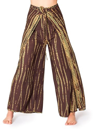 PANASIAM Wickelhose Damen - Weite Palazzohose - Tie-Dye Design - Hosenrock | leichte Sommerhose, 100% Viskose, gerader Schnitt, weites Bein, variabler Bund 60-112 cm, Thai Hose, Sunshine Pants Boho