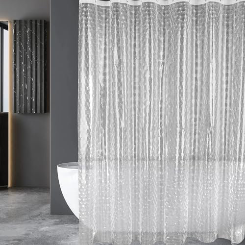 KUOGAS Rideau de Douche Anti-Moisissure avec 3 Aimants Plus Puissants en Bas, Transparent avec Motif Cube d'eau 3D, Rideau De Douche en Plastique Eva ImperméAble (180L X 200H cm (1 Panneaux))