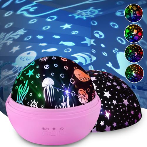 Moredig Baby Lights Projector, Roating Sensory Lights with 8 Lighting Modes, 4 Projection Themes Night Light Porjector for Kids, Sensory Toy Gifts for Baby Girls Boys - Pink