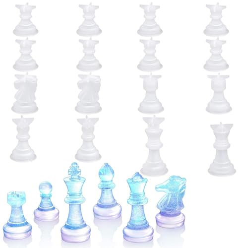 Welhammsae Set di Stampi in Resina per Scacchiere, 16 Pezzi di Scacchi 3D Stampi per Colata di Resina, Kit Fai Da Te per Principianti