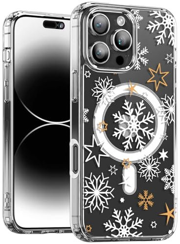 COBATREE für iPhone 16 Pro Magnetic Handyhülle,Transparente Hülle kompatibel mit Magsafe mit Weihnachtsmuster Hülle Stoßfeste Schutzhülle für iPhone 16 Pro 6,3 Zoll-Schneeflocke Weihnachten