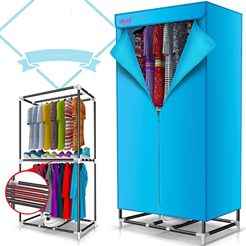 Tendedero eléctrico de 2 Capas con calefacción, se Seca con Ventilador de Aire Caliente, Temporizador de 180 Minutos, Armario de Secado de Ropa con calefacción, Carga de 20 kg, 1000 W (Color: Azul,