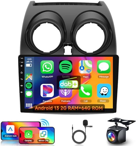 DAB/DAB+ Android Car Stereo for Nissan Qashqai 2006-2016 with HiFi Wireless Carplay Android Auto, Hodozzy 9 inch HD IPS Touchscreen Bluetooth Car Radio with GPS WiFi FM/RDS Reversing Camera(2G+64G)
