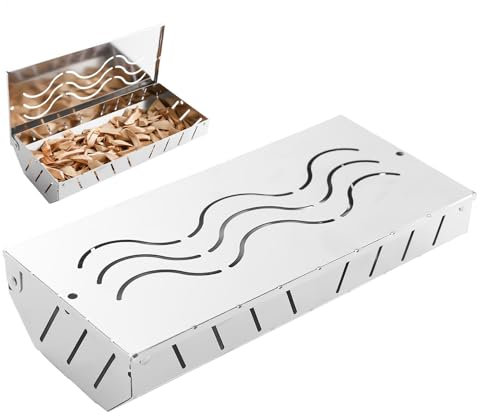 Räucherbox Edelstahl Räucherbox Holzkohlegrill Zubehör mit Deckel Stabil Hitzebeständig für Outdoor BBQ Holzkohlegrills Verbesserter Rauchgeschmack 24,5 x 11,7 x 5,5 cm