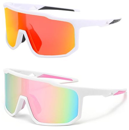 2 Stk Fahrradbrille Herren Damen, Schnelle Brille UV 400 Schutz, Sonnenbrille Fahrradbrille, Radbrille mit Komfortablem Nasenpad, für Outdooraktivitäten MTB Rennrad Radfahren Biking Ski Golf (Rose)