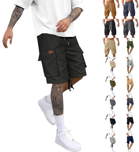 Mens Clothing Sale Clearance UK Cargo Combat Shorts for Mens UK with Multi Pockets Casual Cotton Elasticated Drawstring Loose Straight Running Fashion Gym Pants Men Men's Travel Pants