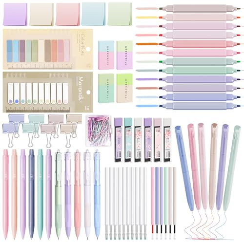 Focxoio 120 Stück Ästhetische Schulsachen Set mit 12 Textmarker Pastell, 11 Gelstifte, 6 Druckbleistift Set, Aesthetic School Stuff für Teenager Mädchen Stationery Sets