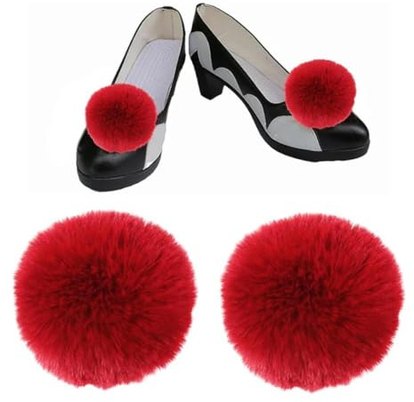 2 Stück Halloween Pom Pom Schuh-Clips rot flauschige Schuhanhänger abnehmbares Schuhzubehör für Party Cosplay Kostüm Dekoration, Baumwolle, Kein Edelstein