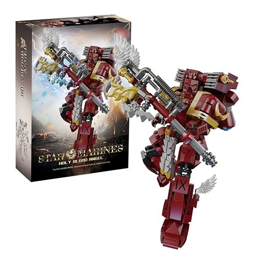 VizBrou Mech Roboter Baukasten, 628 Teile Blood Angels Space Marine Modell, Action Figur Krieger Mecha Modell Spielzeug Klemmbausteine, Home Office Decor Geschenk für Kinder ab 6 Jahren, Rot