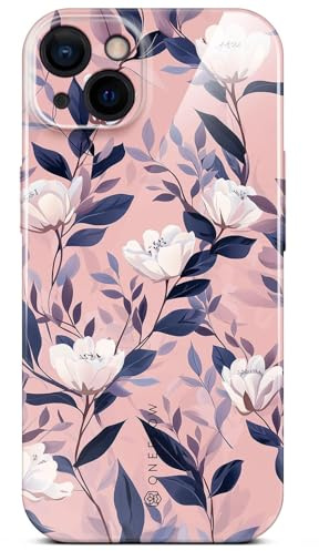 ONEFLOW Flower Cover für iPhone 13 Hülle in Floral Optik, Blumen Designer Case Handy Schutzhülle mit Kameraschutz, Hardcase dünne Handyhülle Blumenmuster, Weiß Rosa