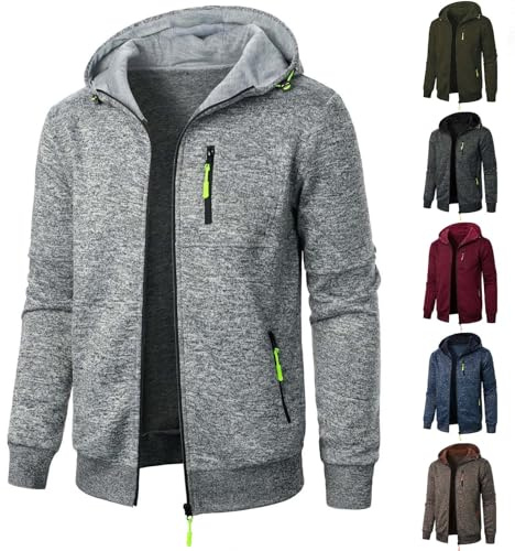 XCXC Herren Kapuzenjacke mit Reißverschluss Männer Jacke Strickjacke mit Brusttasche und Seitentaschen Trainingsjacke Freizeitjacke Übergangsjacke für Herbst Winter Alltag