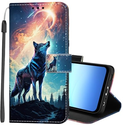 Lonrapa Wallet Case for Samsung Galaxy A17 / A26 5G PU Leather Phone Case Flip Protective Case Cover with Pattern Card Holder Magnetic Closure Kickstand Shockproof for Galaxy A17 5G / 4G - Space Wolf