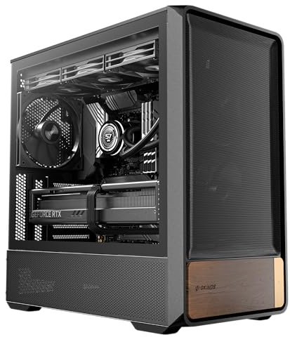 Okinos Air Cross, Genuine Walnut Wood ATX Case, 3×140mm PWM Fan & 2x120mm Reverse PWM Fan Pre-Installed, Airflow Optimized Mesh Panels, Back-Connect Motherboard Compatible, Mid Tower PC Case, Type C