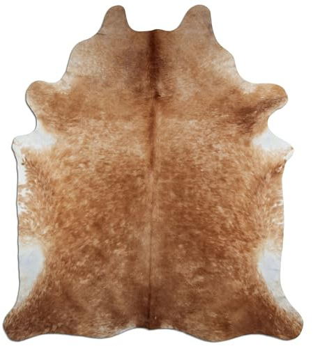 Livorio Premium Kuhfell Teppich - L240 x B210 cm - Karamell braun weiß - einmaliges Naturprodukt aus Südamerika | Rinderfell | Echtfell | Caramel | K337