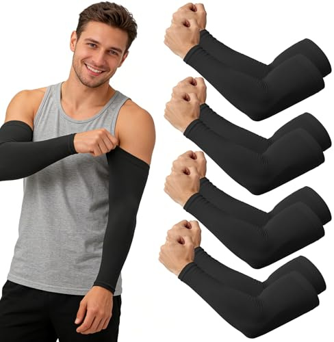 4 Pairs UV Arm Sleeves, Cooling Compression, Tattoo Cover Up, UPF 50+ | Seamless 4‑Way Stretch, Anti‑Slip, Moisture‑Wicking, For Football, Golf, Volleyball