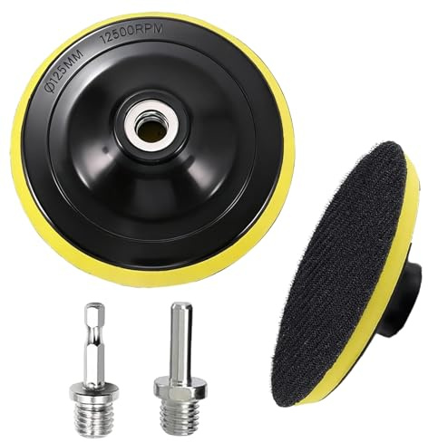 Kontazmi 2 piezas discos de lijado de velcro de 125 mm, discos de lijado y pulido con adaptador de taladro M14, mandril tensor para papel de lija excéntrico, adecuado para automoción, carpintería y