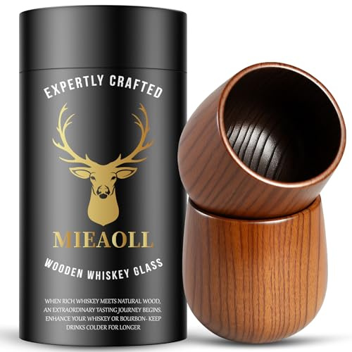 Mieaoll Charred Wooden Whiskey Glasses, Bourbon Gifts for Men, 2 Pack | 6 oz, Perfect for Men Who Have Everything, Gift for Dad or Boyfriend on Father's Day, Birthday, Christmas, Thanksgiving