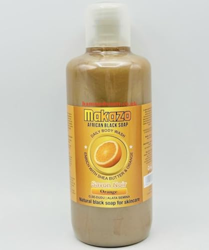 Makazo Liquid African Black Soap with Shea Butter to Soothe & Clean Skin for All Skin Types (Orange 977ml)