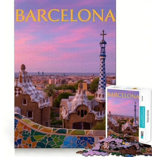 Puzzle mit 1000 Teilen,Motiv Barcelona Park Güell bei Sonnenuntergang,Glatte Kanten,fördert geistige Fähigkeiten,Spaß und Gemütlichkeit,Geschenkidee zum Geburtstag,Hobby (38x26cm)