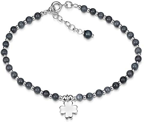 Materia Achat Perlenarmband schwarz - Kleeblatt Silber 925 Damen SA-1-Grau