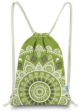 Miomao Rucksack mit Kordelzug, Southwest Canvas Sackpack mit Taschen, Sport Gym Knapsack Schultertasche Yoga Reiserucksack, 33 x 45,7 cm, unisex, MDB011F, Olive Green - Mandala, 13 X 18 Inches